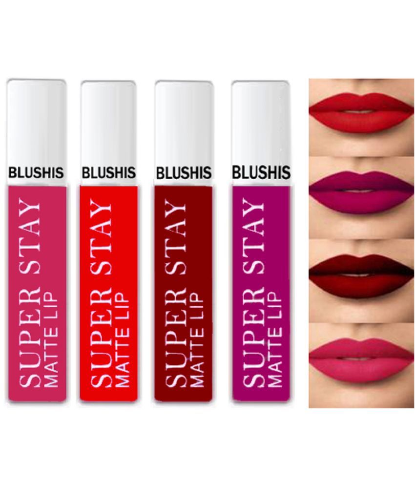     			Blushis Non Transfer Mini Lipstick Red ,Purple, Maroon and Magenta Colour (Pack of 4) 16ml