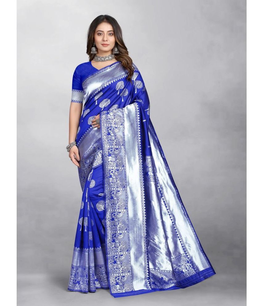     			Gazal Fashions - Blue Banarasi Silk Saree With Blouse Piece ( Pack of 1 )