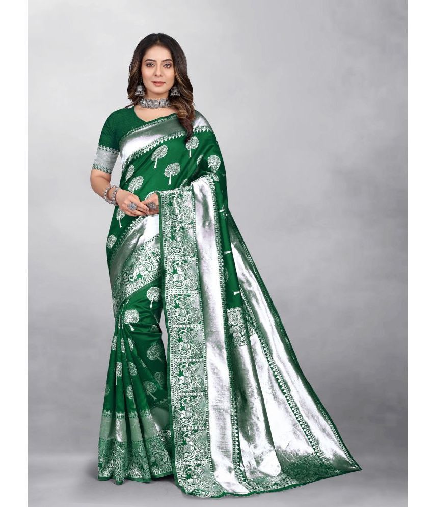     			Gazal Fashions - Green Banarasi Silk Saree With Blouse Piece ( Pack of 1 )