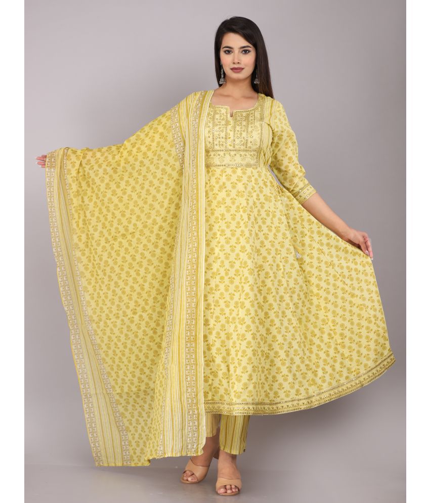     			HIGHLIGHT FASHION EXPORT - Mustard Anarkali Cotton Women's Stitched Salwar Suit ( Pack of 1 )