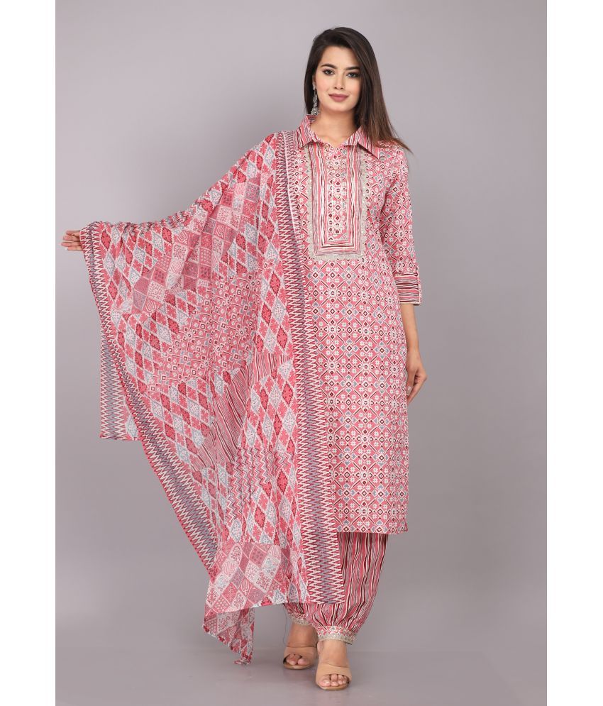     			JC4U - Pink Straight Cotton Women's Stitched Salwar Suit ( Pack of 1 )