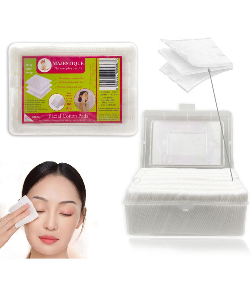     			Majestique 100Pcs Soft Touch Facial Cotton Pads, Makeup Remover Wipes for Cleansing Skin