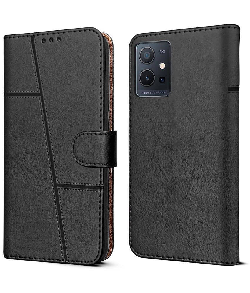     			NBOX - Black Flip Cover Artificial Leather Compatible For Vivo T1 5G ( Pack of 1 )