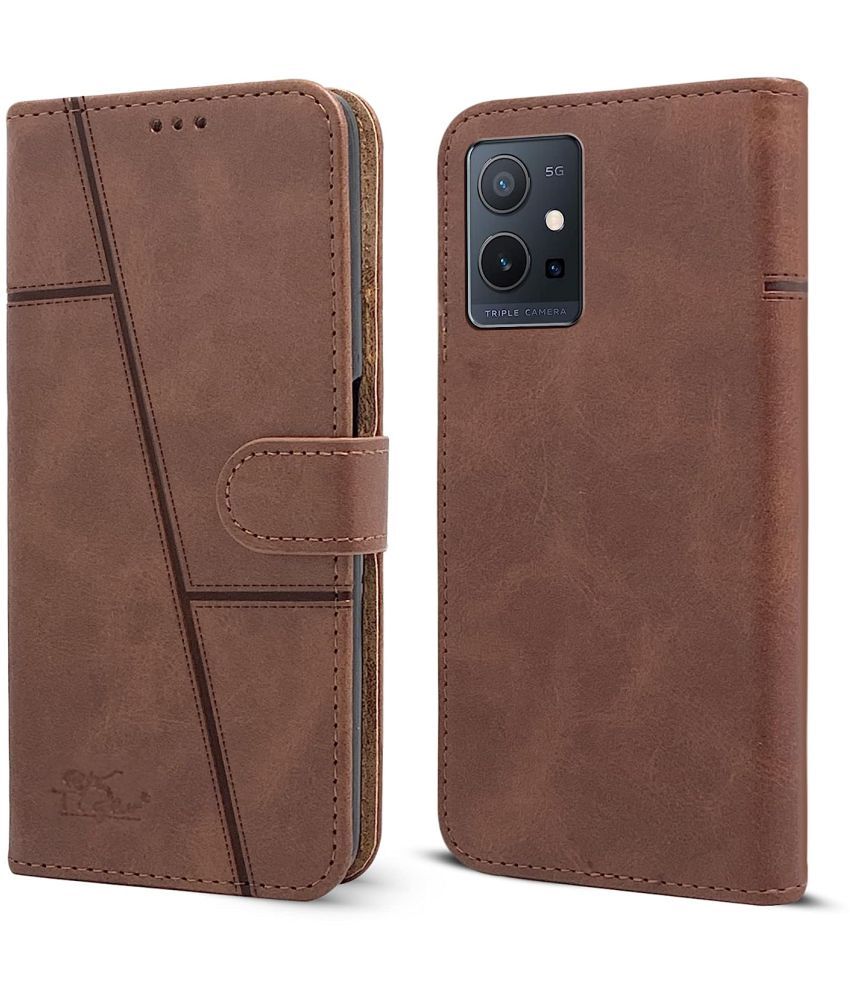     			NBOX - Brown Flip Cover Artificial Leather Compatible For Vivo T1 5G ( Pack of 1 )