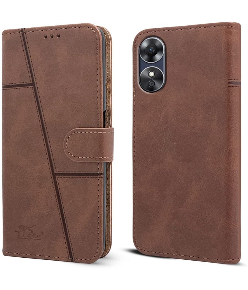     			Shining Stars - Brown Flip Cover Artificial Leather Compatible For Oppo A58 5G ( Pack of 1 )