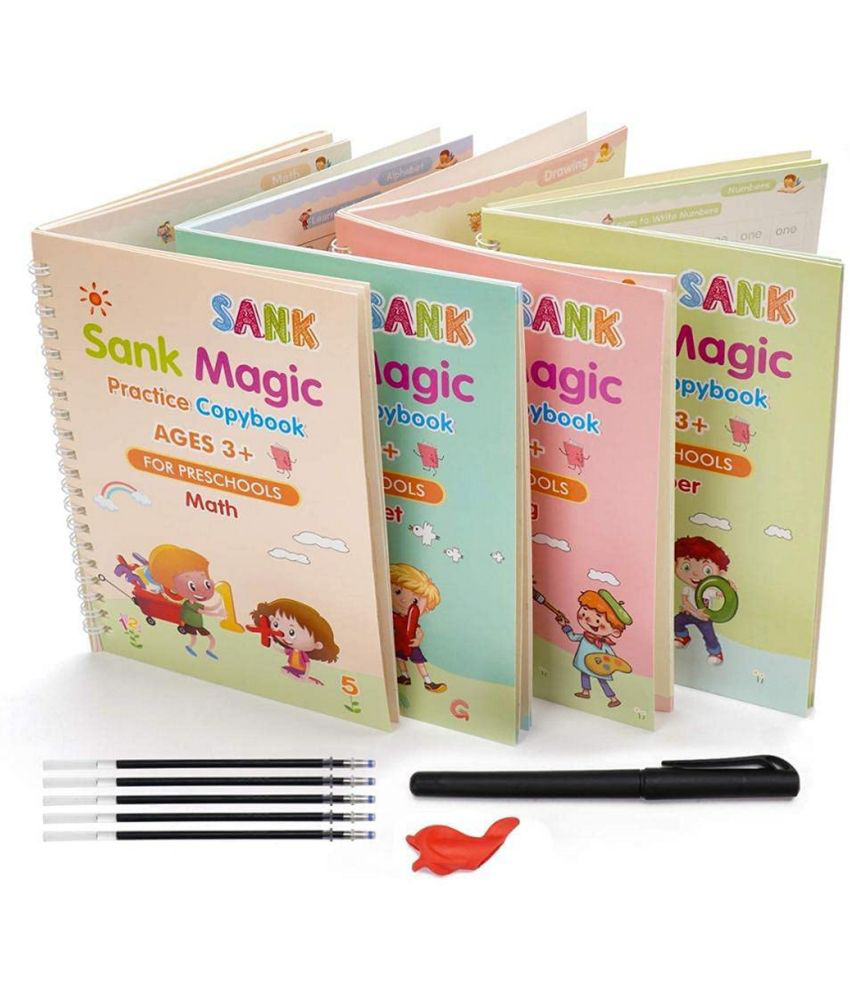     			Practice Magic Book For Kids, Numbers, Drawing, Math, Alphabet, Math For Preschoolers With Pen (4 Books + 10 Refills)