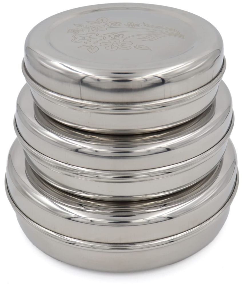     			AQUIRIOS - PURI DABBA Steel Silver Food Container ( Set of 1 )