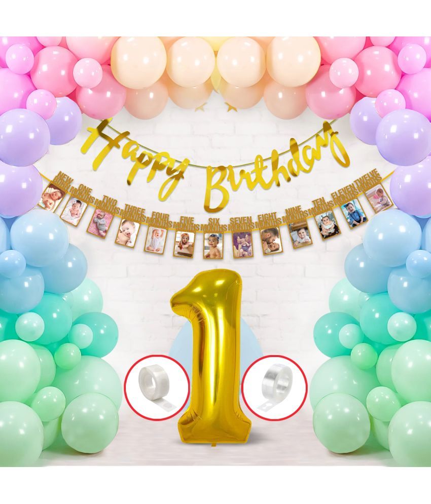     			Zyozi Birthday Set,Birthday Decoration Items-Including Happy Birthday Banner,Milestone Banner,Multicolor Balloons,Foil Balloons & Glue dot (Pack of 55)