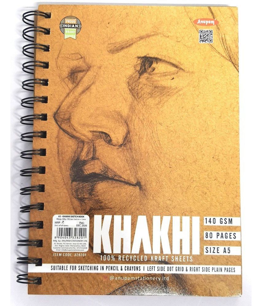     			ANUPAM 140 GSM 80PAGES A5 SIZE KHAKHI BROWN PAGES SKETCH BOOK FOR PROFESSIONAL ARTISTS SET OF 2 (A5/KHAKHI) Sketch Pad (80 Sheets, Pack of 2)