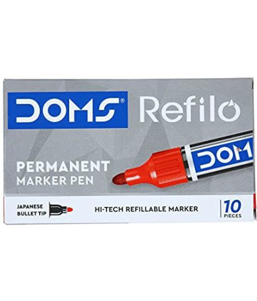     			DOMS Refilo Non Toxic Hi Tech Refillable Permamnet Markers (Set of 10, Red)