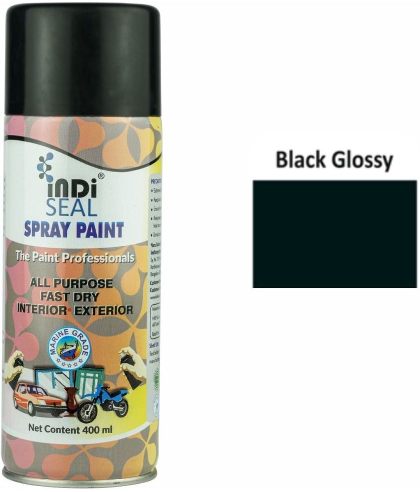     			INDISEAL All Purpose Fast Dry Interior/Exterior | DIY for Automotive, Metal, Wood & Wall Black Glossy Spray Paint 400 ml (Pack of 1)