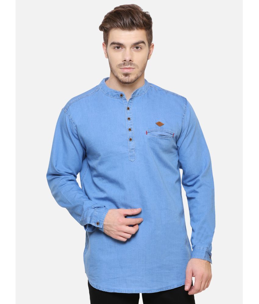     			Kuons Avenue - Light Blue Cotton Men's Shirt Style Kurta ( Pack of 1 )