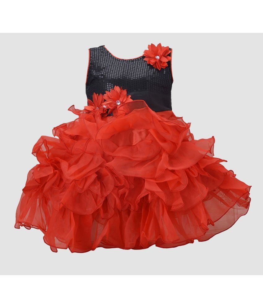     			9stiches - Red & Black Cotton Baby Girl Frock ( Pack of 1 )