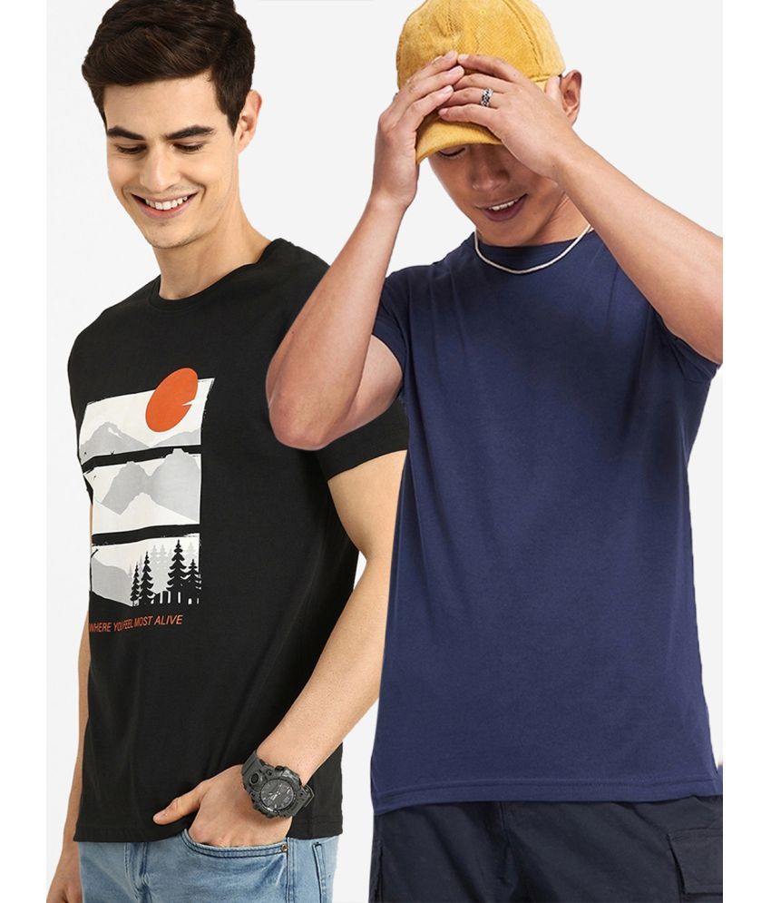     			Bewakoof - Blue Cotton Regular Fit Men's T-Shirt ( Pack of 2 )