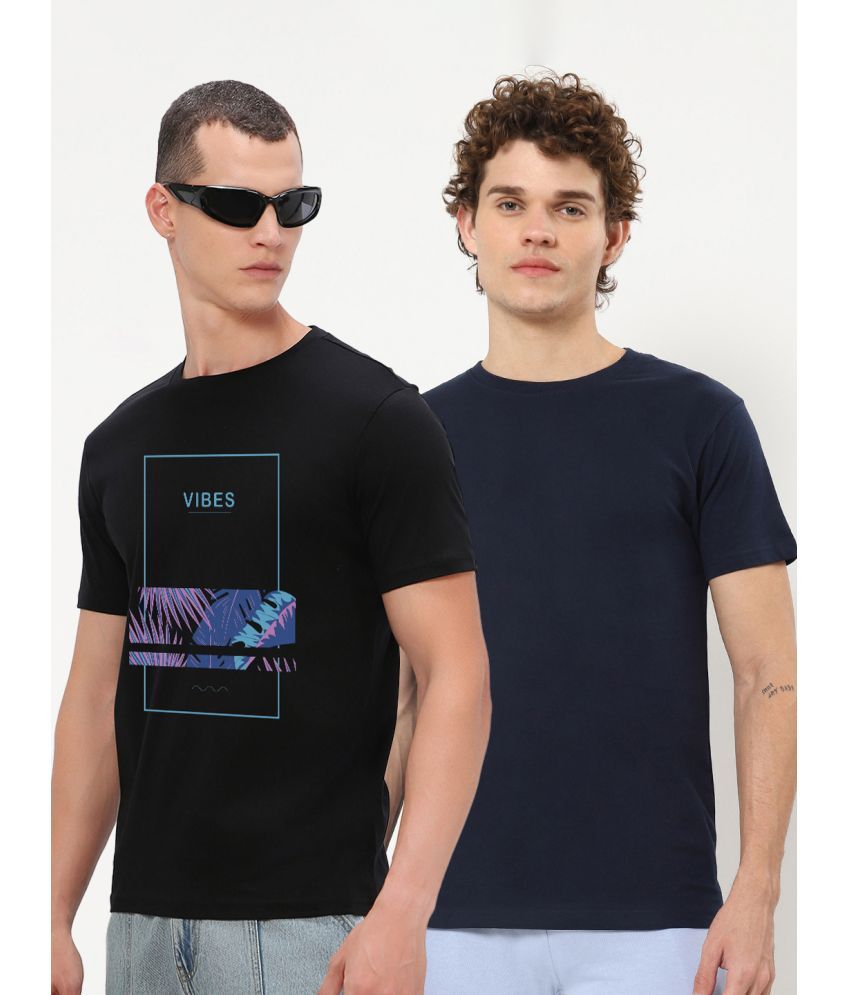     			Bewakoof - Blue Cotton Regular Fit Men's T-Shirt ( Pack of 2 )