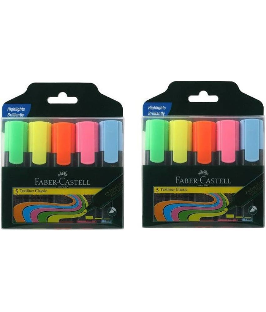     			FABER-CASTELL textliner 5 shades pack of 2 (Set of 10, Green, Yellow, Orange, Pink, Blue)