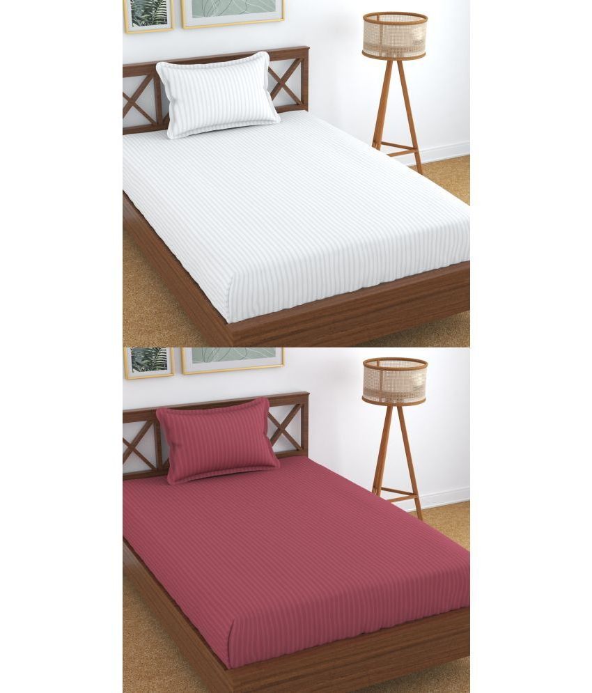     			Homefab India Cotton Vertical Striped 2 Single Bedsheets with 2 Pillow Covers - Pink