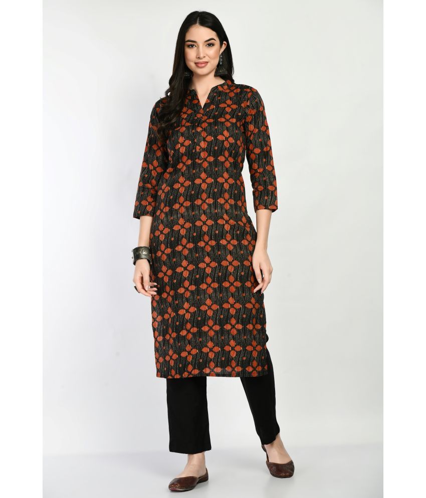     			MAURYA 100% Cotton Printed Straight Women's Kurti - Black ( Pack of 1 )