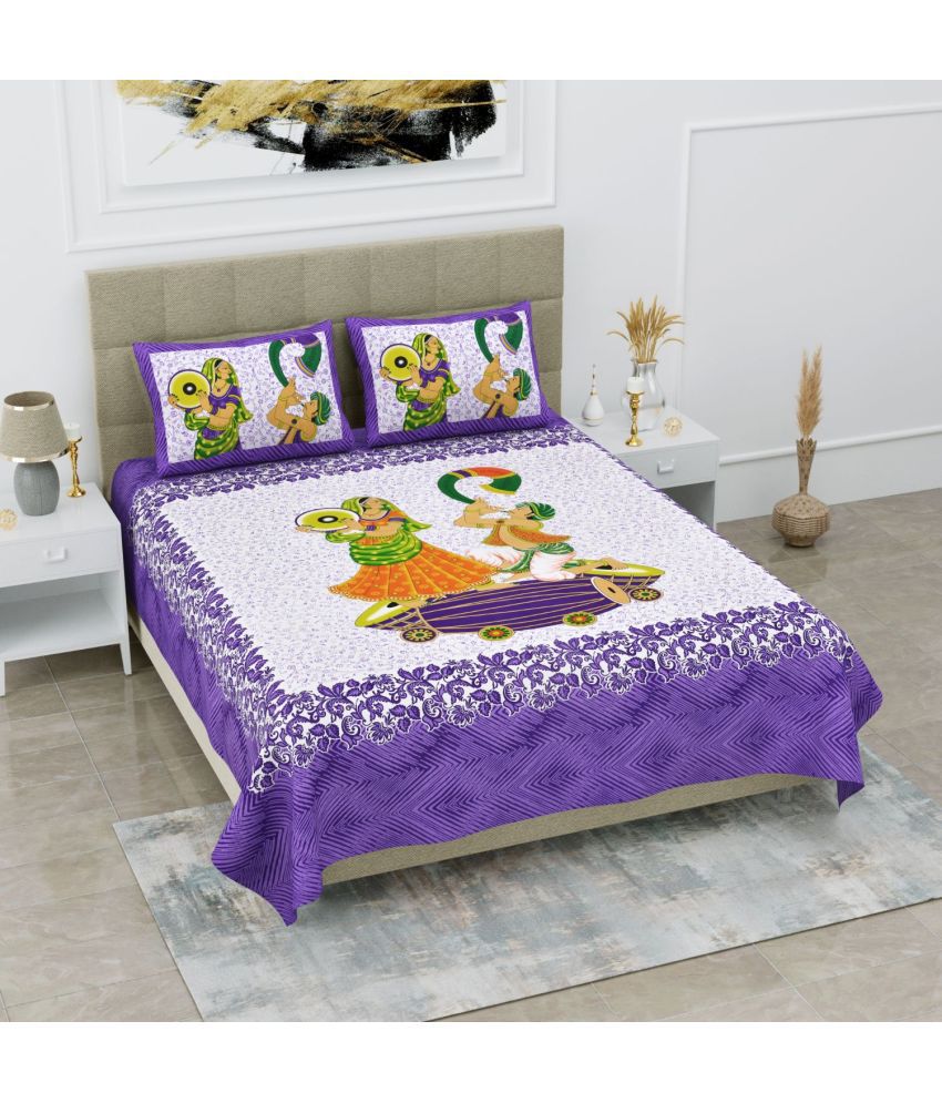     			Uniqchoice Cotton Ethnic Double Bedsheet with 2 Pillow Covers - Purple