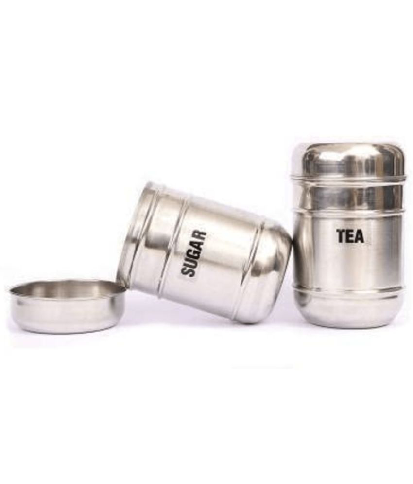     			ATROCK - Steel Silver Tea/Coffee/Sugar Container ( Set of 2 )