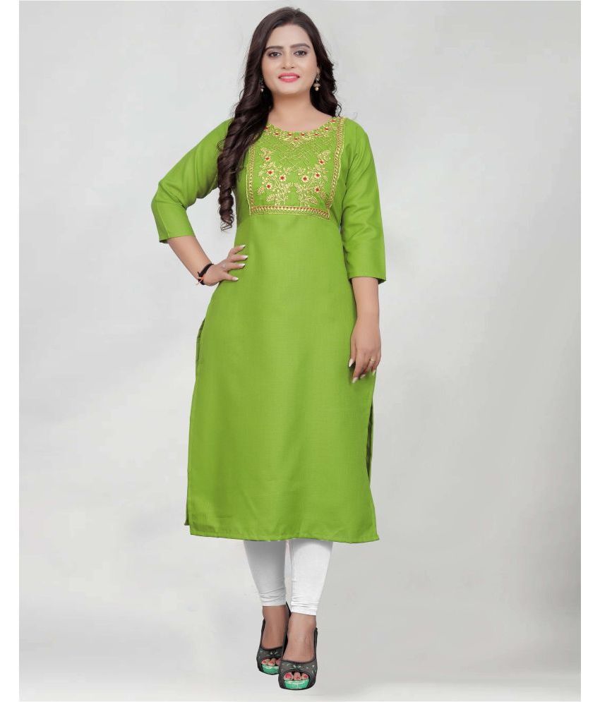     			BROTHERS DEAL - Green Cotton Blend Women's Straight Kurti ( Pack of 1 )