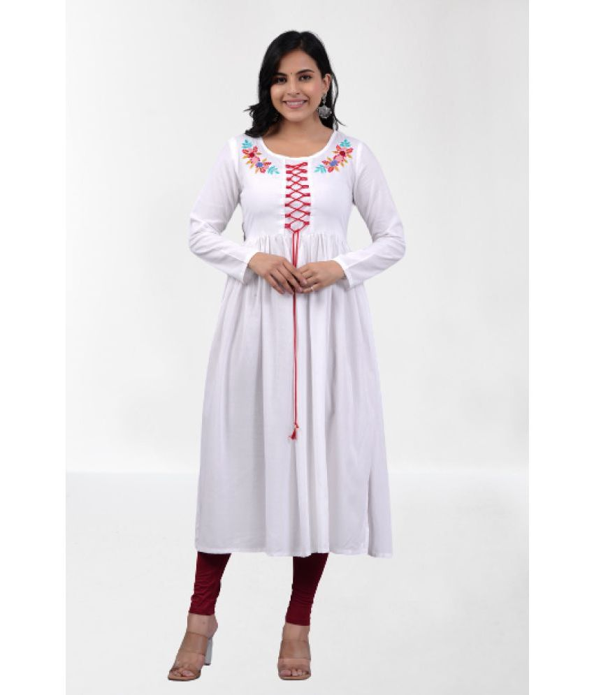     			Heavenly Attire - White Cotton Women's Straight Kurti ( Pack of 1 )