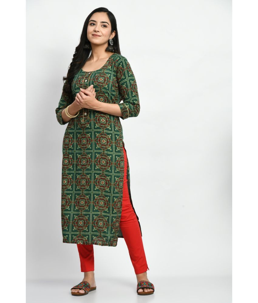     			MAURYA Rayon Printed Straight Women's Kurti - Green ( Pack of 1 )