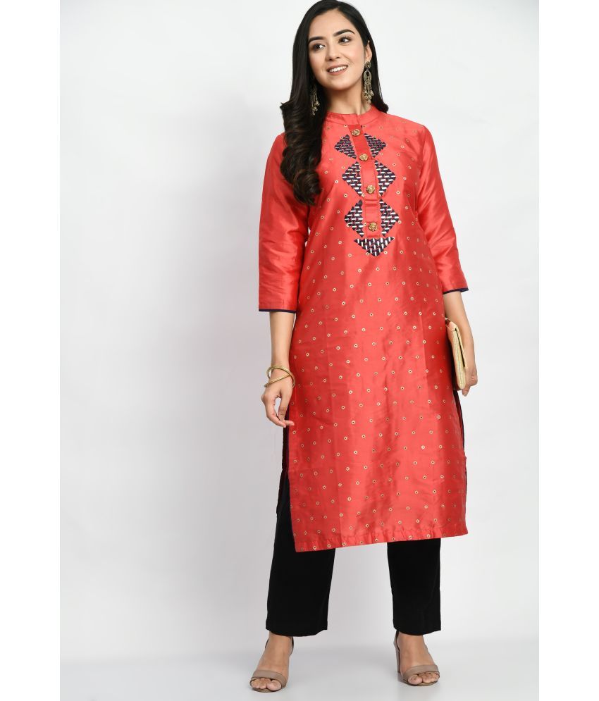     			MAURYA Satin Embroidered Straight Women's Kurti - Red ( Pack of 1 )