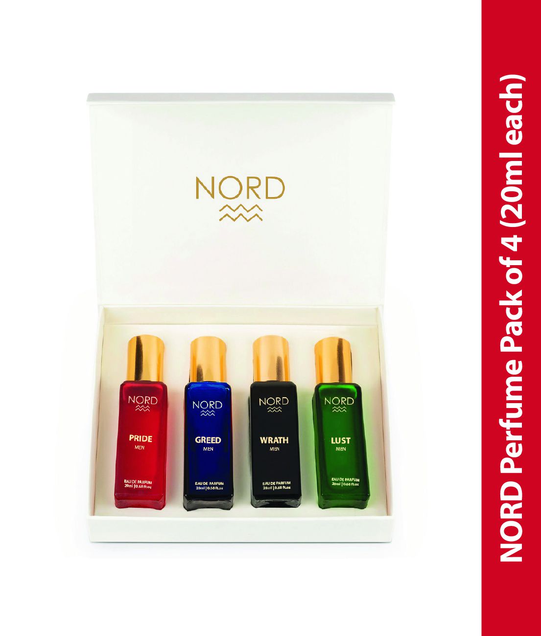     			NORD Luxury Perfume Gift Set (Pride, Lust, Wrath, Greed) for Men, Pack of 4 (20 ml each)