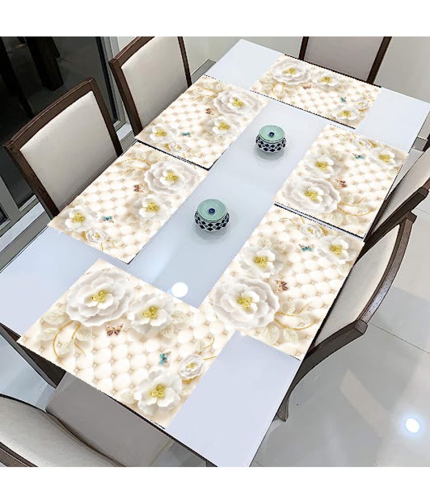     			SANRAHSSAN PVC Floral Rectangle Table Mats ( 44 cm x 32 cm ) Pack of 6 - Multi