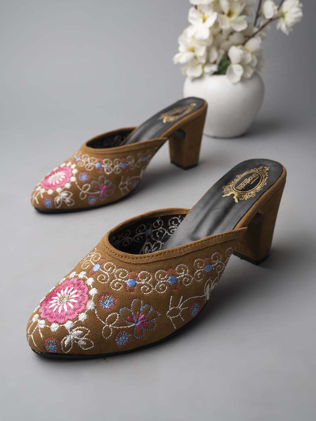     			Shoetopia - Tan Women's Mules Heels