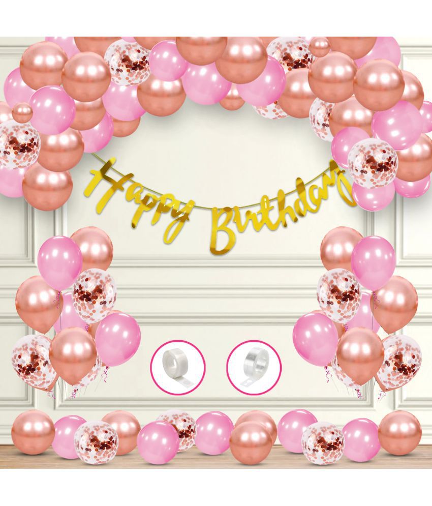     			Zyozi Birthday Foil Banner- Pink & Rosegold Balloons,Garland Arch Kit with Rosegold Confetti Balloons Set for Birthday Decorations (Pack of 58)