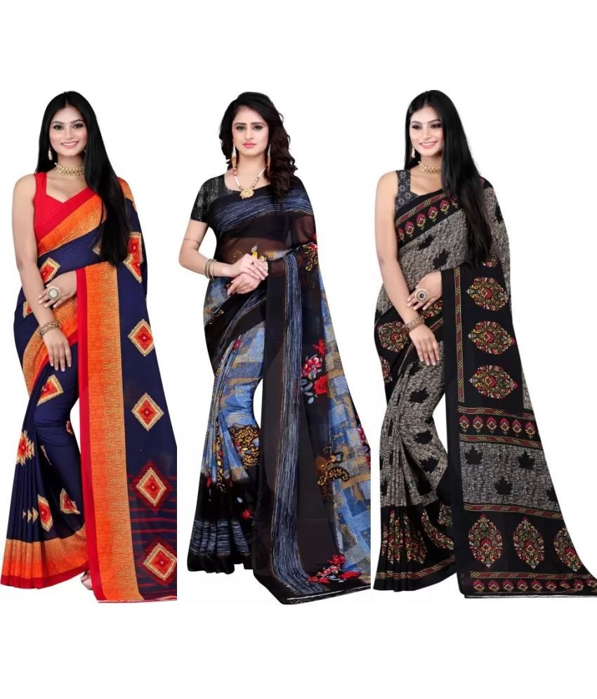     			LEELAVATI - Multicolor Georgette Saree With Blouse Piece ( Pack of 3 )