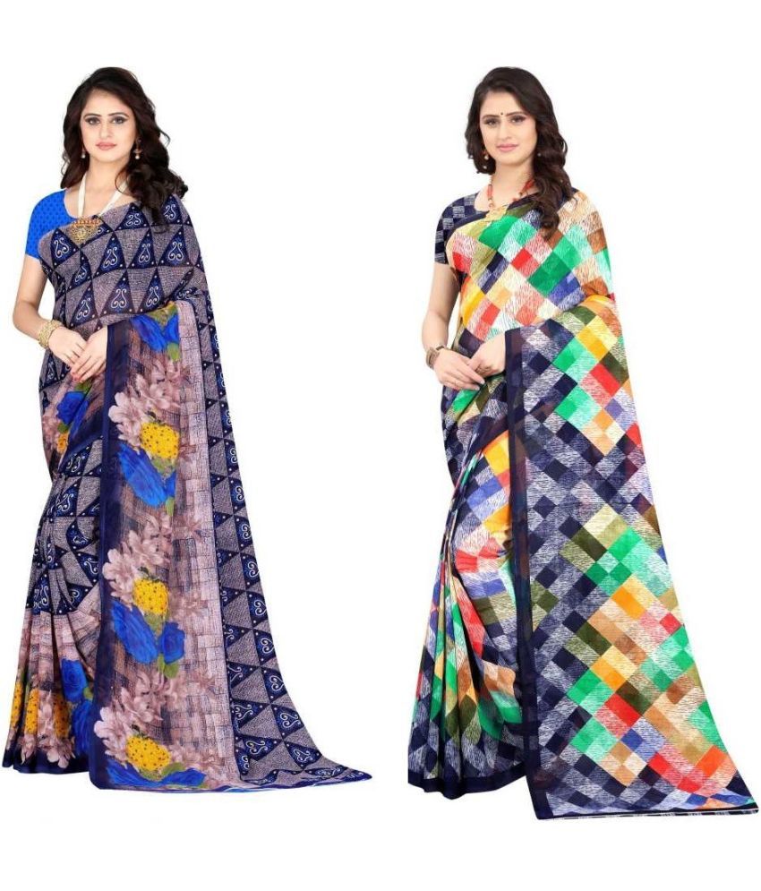     			LEELAVATI - Multicolor Georgette Saree With Blouse Piece ( Pack of 2 )