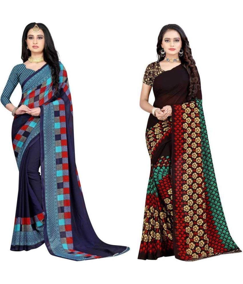     			LEELAVATI - Multicolor Georgette Saree With Blouse Piece ( Pack of 2 )