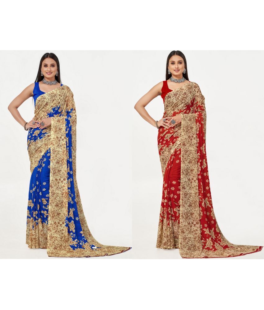     			LEELAVATI - Multicolor Georgette Saree With Blouse Piece ( Pack of 2 )