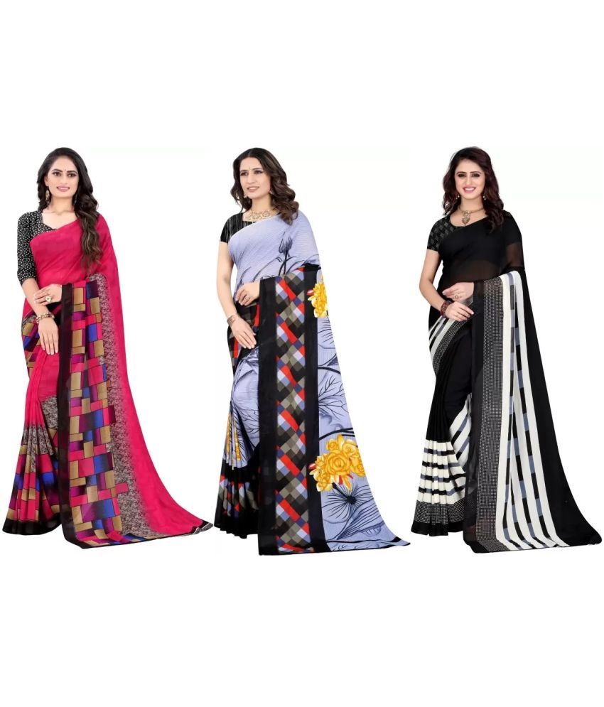     			LEELAVATI - Multicolor Georgette Saree With Blouse Piece ( Pack of 3 )