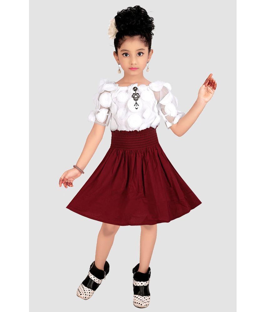     			9stiches - Maroon Net Girls Frock ( Pack of 1 )