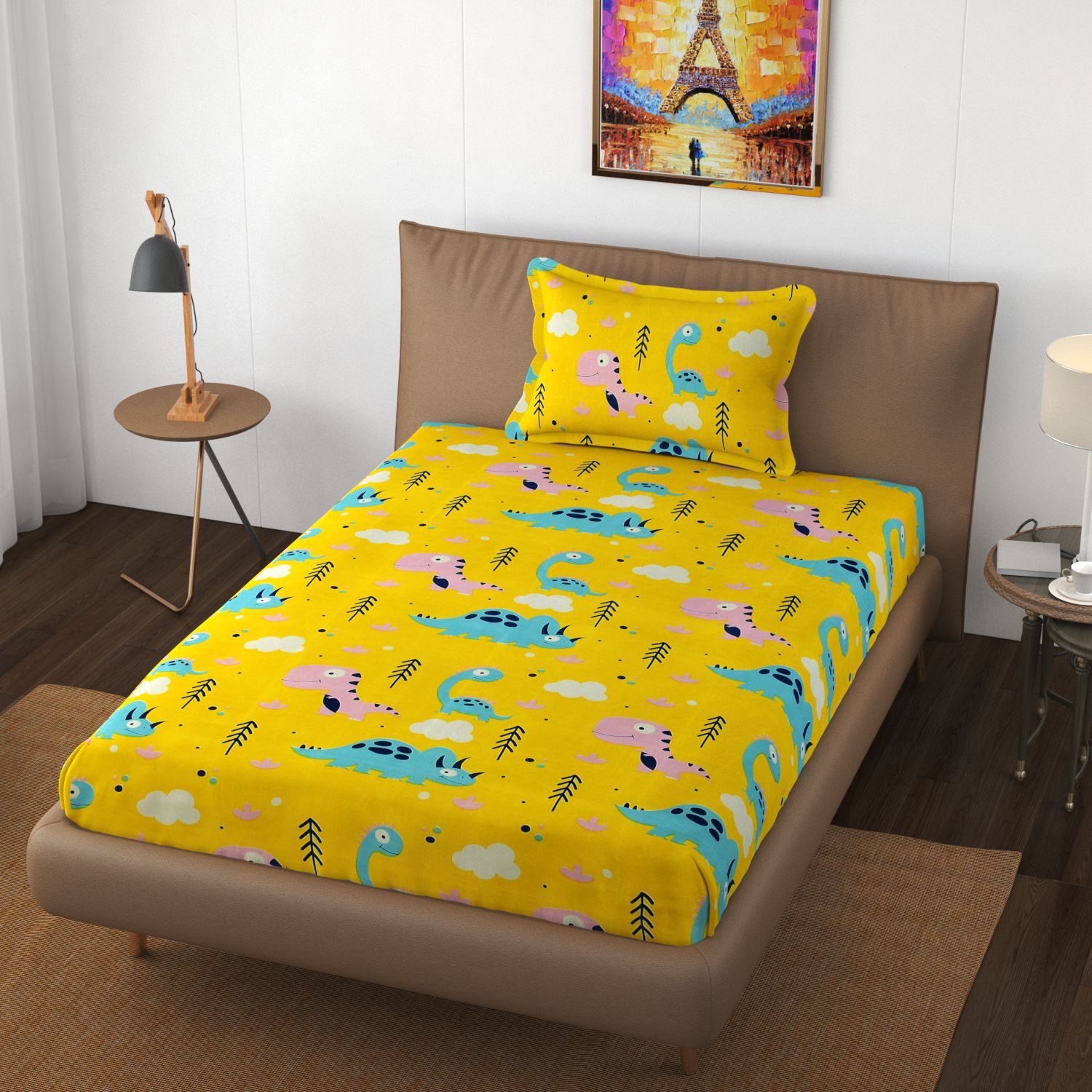    			Apala Microfiber Animal Single Bedsheet with 1 Pillow Cover - yellow