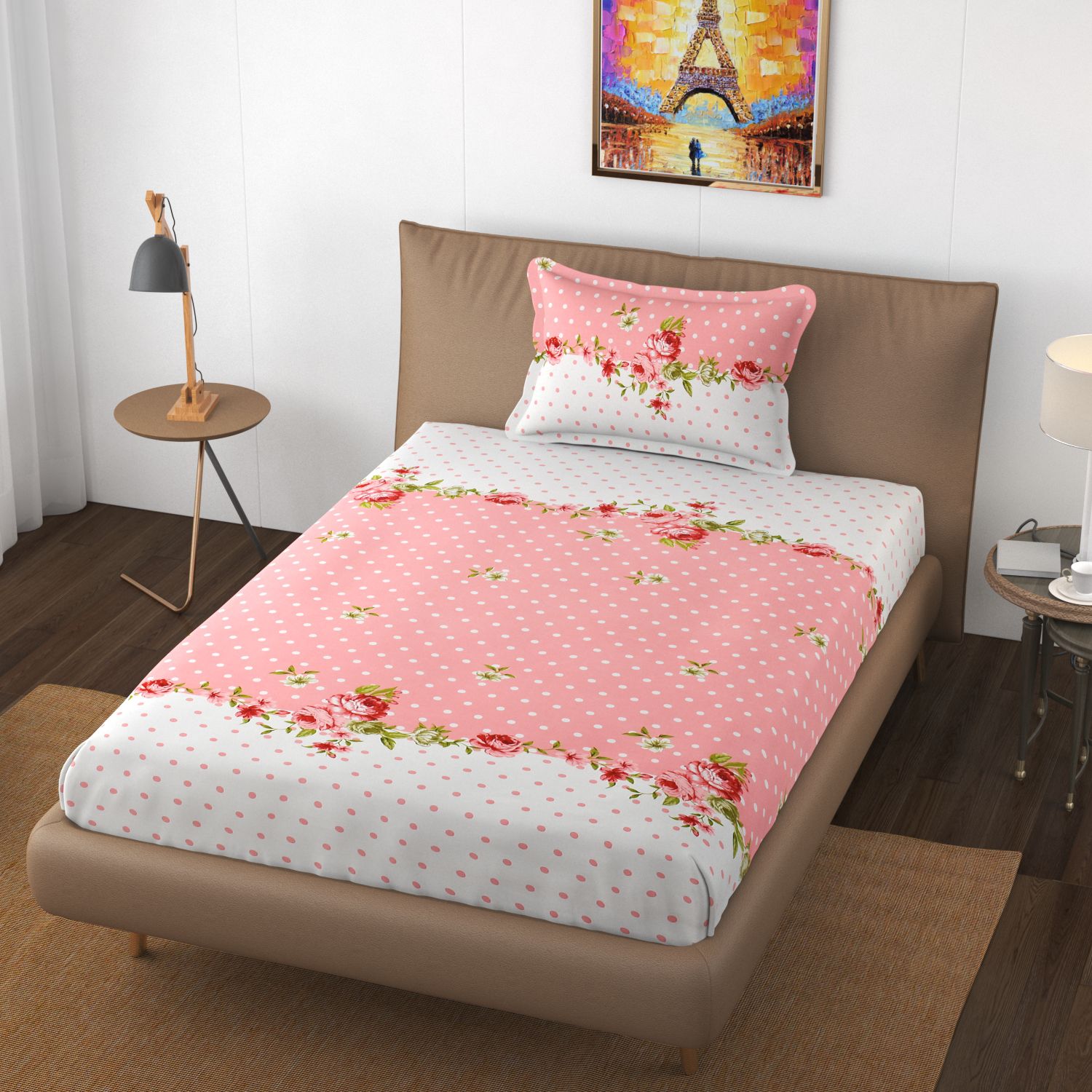     			Apala Microfiber Floral Single Bedsheet with 1 Pillow Cover - Pink
