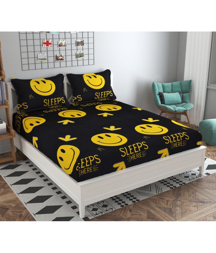     			Apala Microfiber Typography Double Bedsheet with 2 Pillow Covers - Yellow