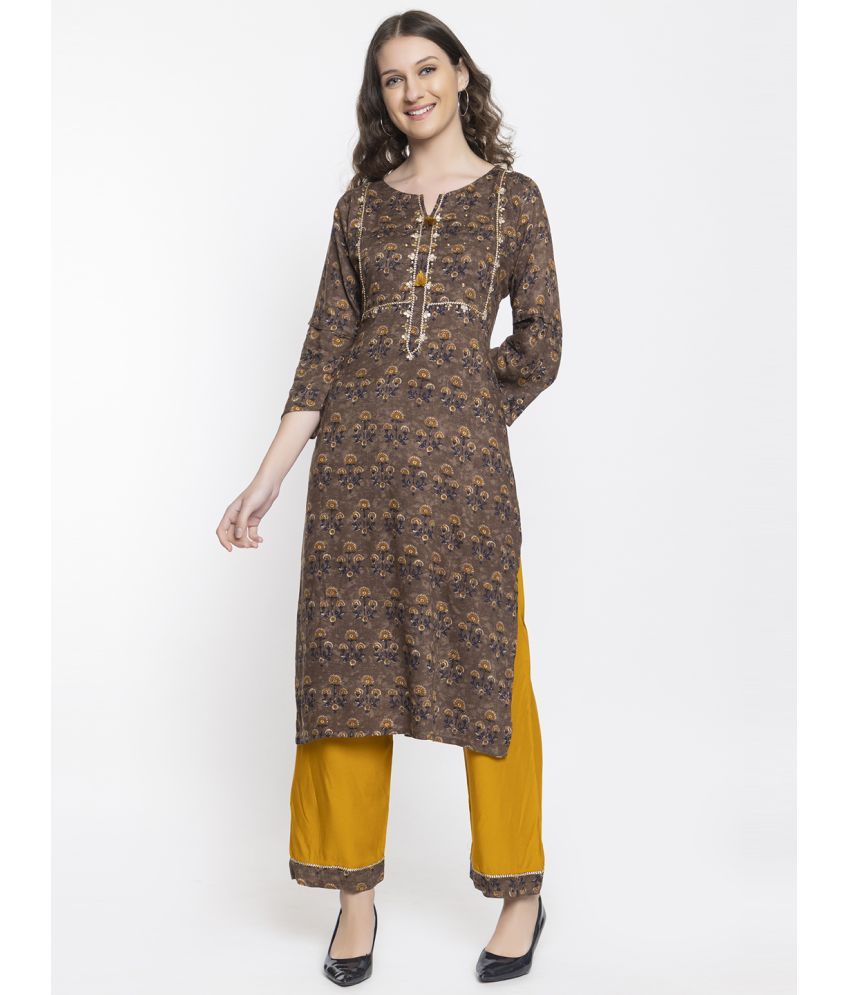     			ELTHIA - Brown Silk Women's Straight Kurti ( Pack of 1 )