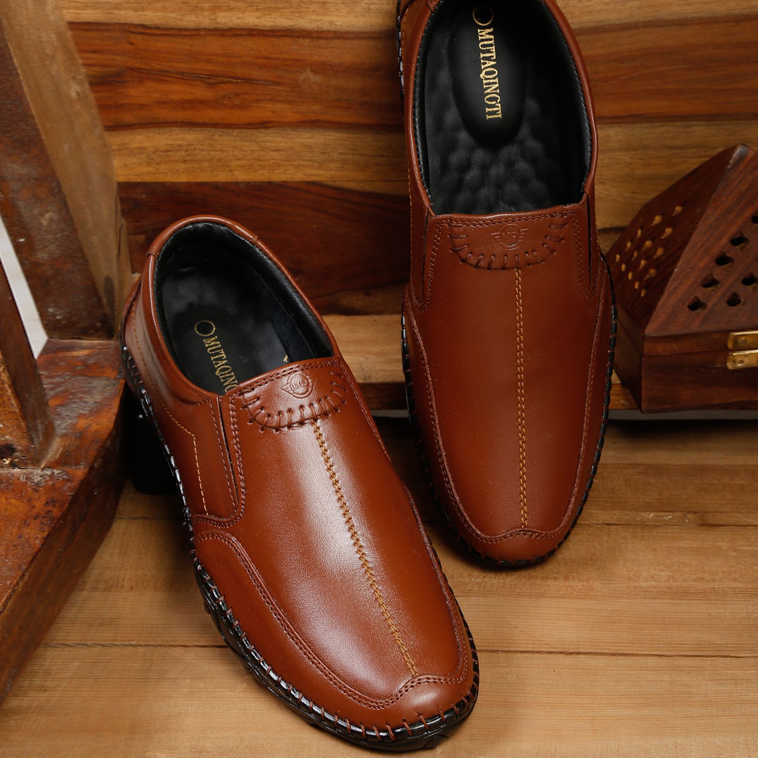     			MUTAQINOTI Slip on shoes for men - Tan Men's Slip-on Shoes