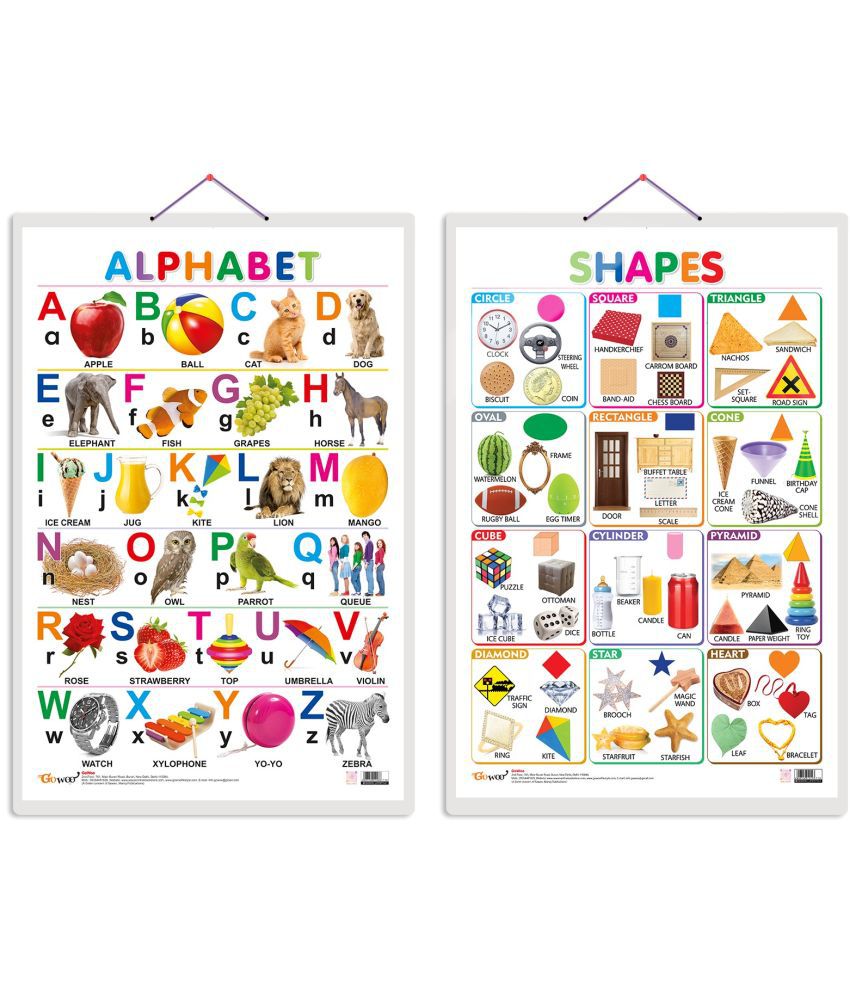     			Set of 2 Alphabet and Shapes Early Learning Educational Charts for Kids | 20"X30" inch |Non-Tearable and Waterproof | Double Sided Laminated | Perfect for Homeschooling, Kindergarten and Nursery Students