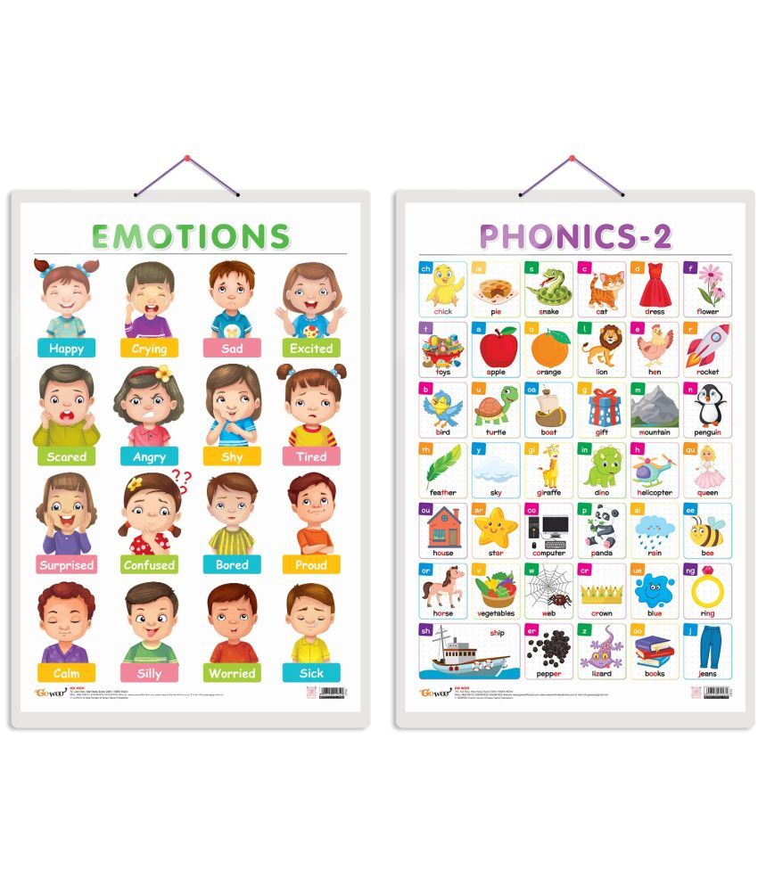     			Set of 2 EMOTIONS and PHONICS - 2 Early Learning Educational Charts for Kids | 20"X30" inch |Non-Tearable and Waterproof | Double Sided Laminated | Perfect for Homeschooling, Kindergarten and Nursery Students