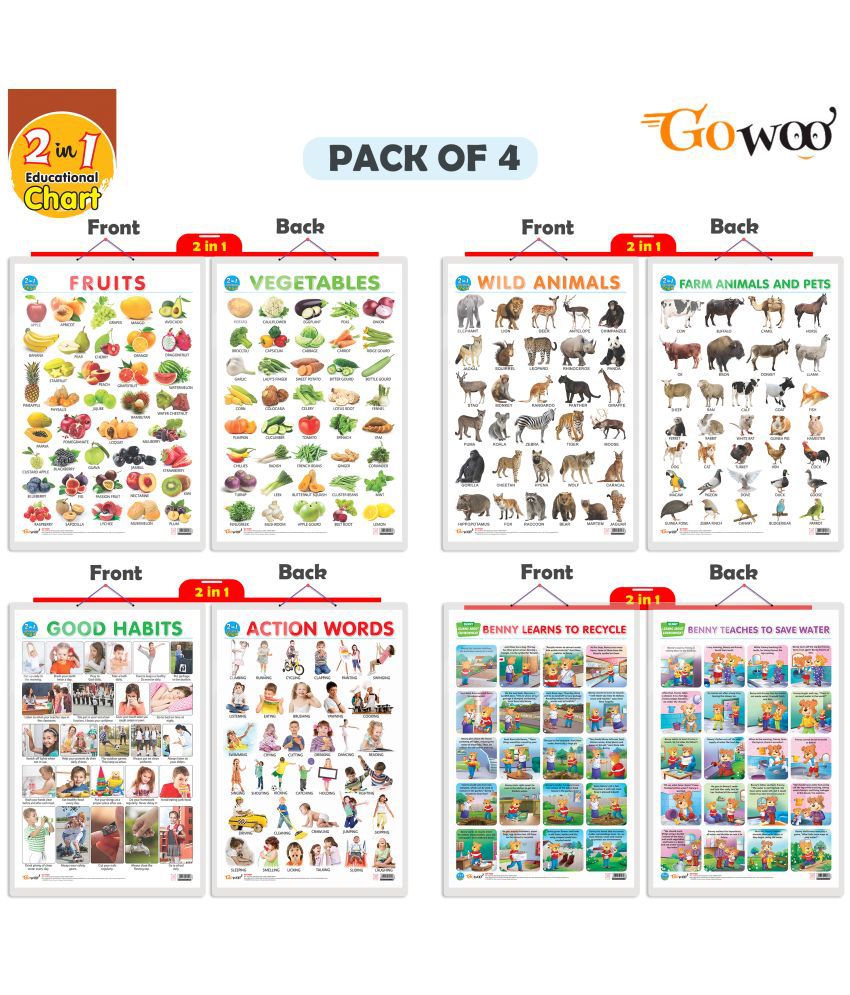    			Set of 4 |  2 IN 1 FRUITS AND VEGETABLES, 2 IN 1 WILD AND FARM ANIMALS & PETS, 2 IN 1 GOOD HABITS AND ACTION WORDS and 2 IN 1 BENNY LEARNS TO RECYCLE AND BENNY TEACHES TO SAVE WATER