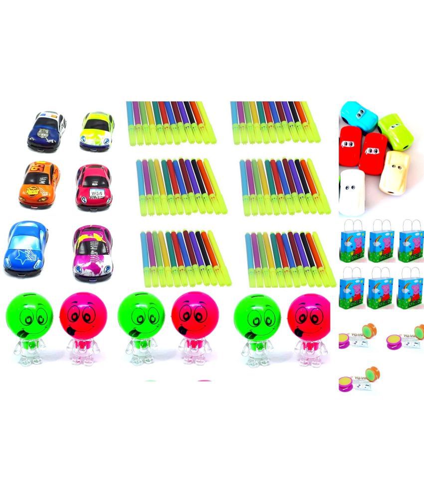     			car theme Combo Packs/Birthday Return Gift for Kids/Set of 6/Goodies with Gift Bag for kids of All age Group/Multi-color/36 qty