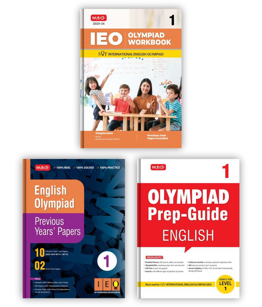     			MTG International English Olympiad (IEO) Workbook, Prep-Guide & Previous Years Papers with Self Test Paper Class 1 - SOF Olympiad Books For 2023-24 Exam (Set of 3 Books)