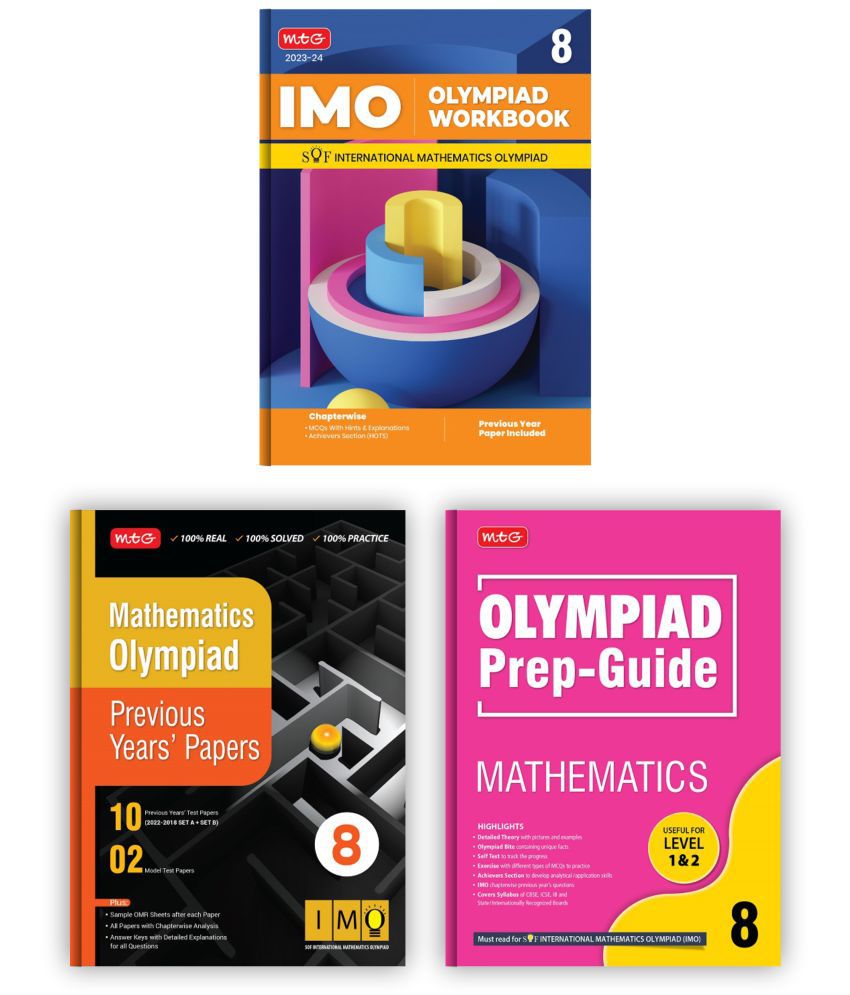     			MTG International Mathematics Olympiad (IMO) Workbook, Prep-Guide & Previous Years Papers with Self Test Paper Class 8 - SOF Olympiad Books For 2023-24 Exam (Set of 3 Books)