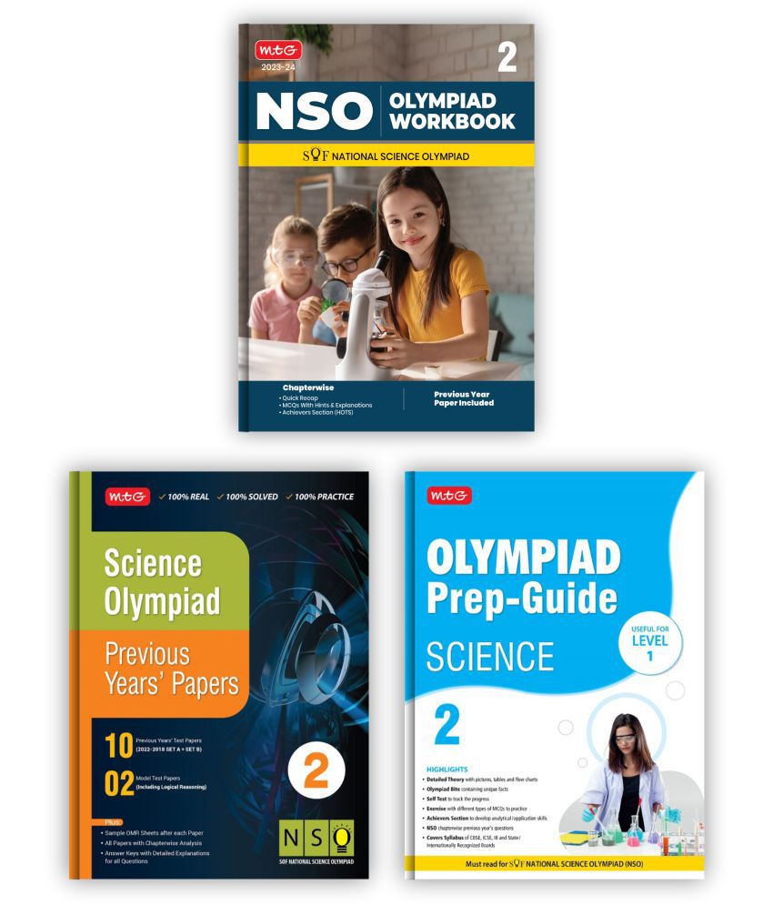     			MTG National Science Olympiad (NSO) Workbook, Prep-Guide & Previous Years Papers with Self Test Paper Class 2 - SOF Olympiad Books For 2023-24 Exam (Set of 3 Books)